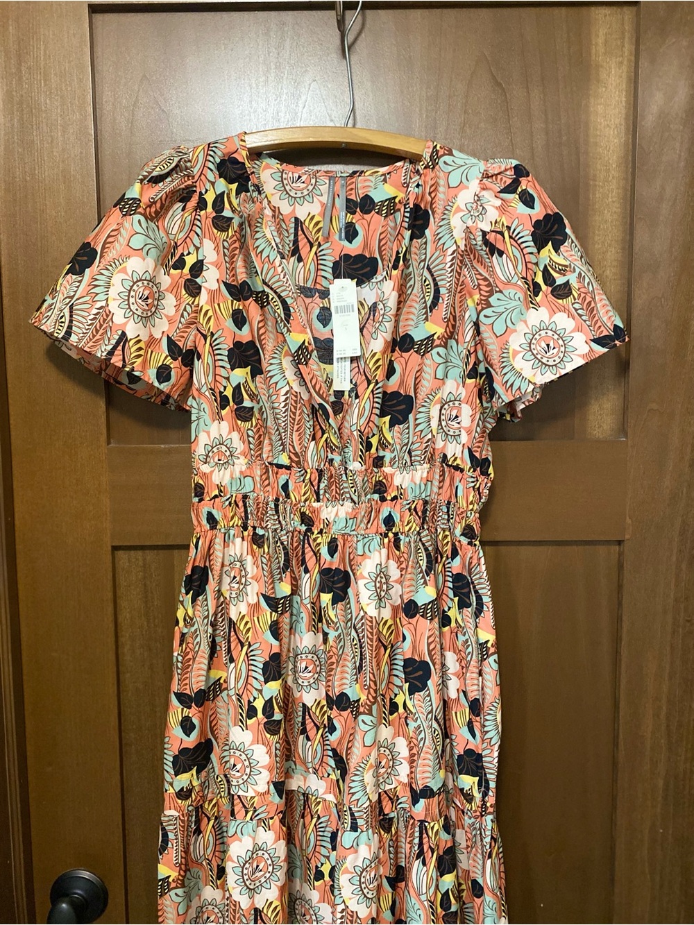NWT Anthropologie Somerset Tiered Maxi Dress S Pastel Coral Floral Pockets Flowy - Picture 7 of 13